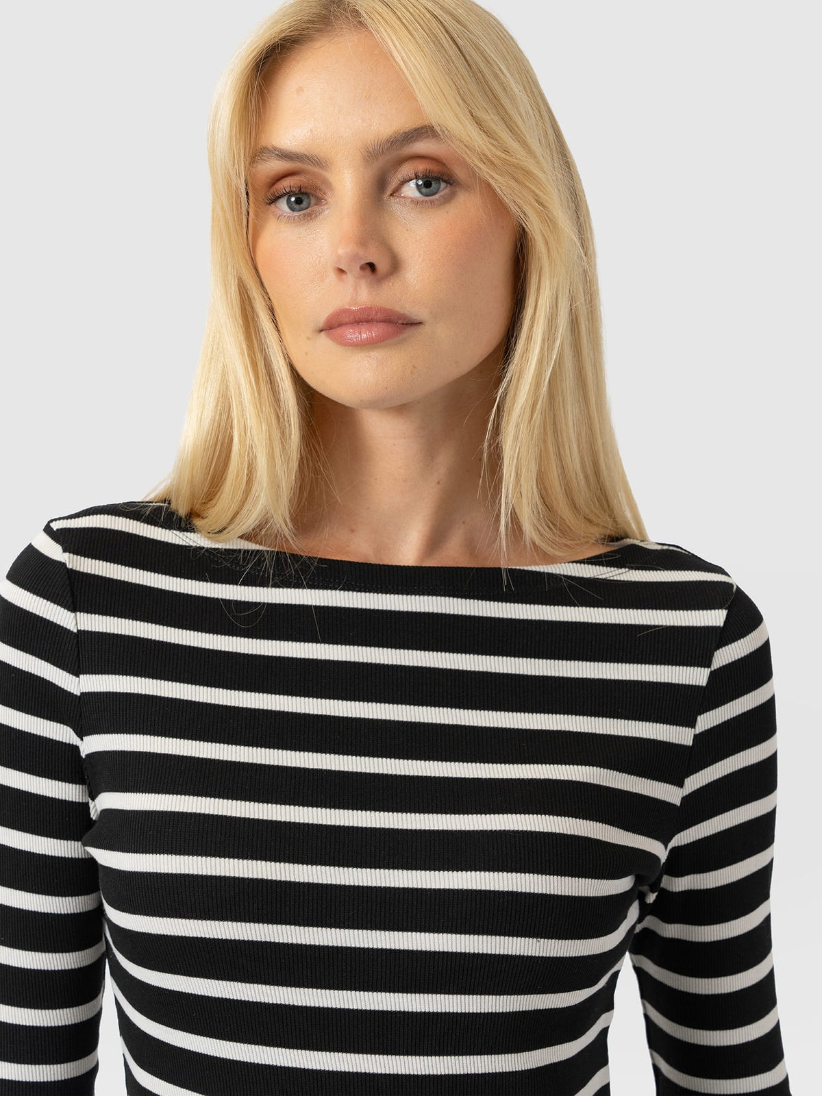 Austen Boat Neck Long Sleeve Tee - Black Stripe