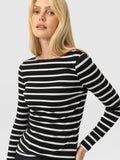 Austen Boat Neck Long Sleeve Tee - Black Stripe