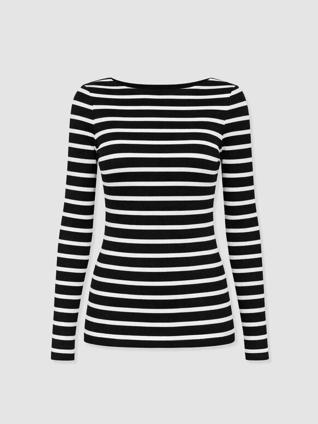 Austen Boat Neck Long Sleeve Tee - Black Stripe