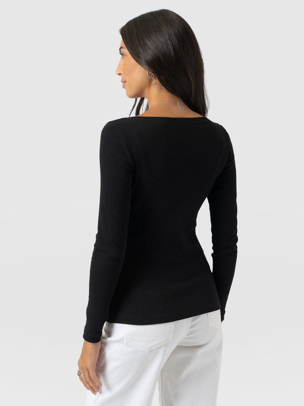 Austen Boat Neck Long Sleeve Tee - Black