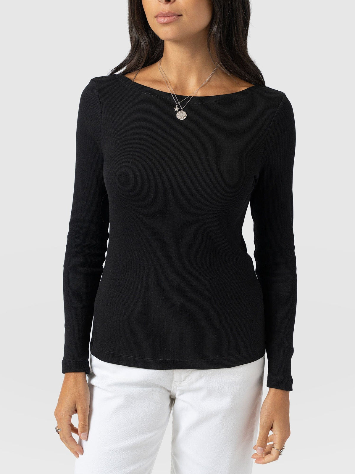 Austen Boat Neck Long Sleeve Tee - Black