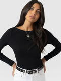 Austen Boat Neck Long Sleeve Tee - Black