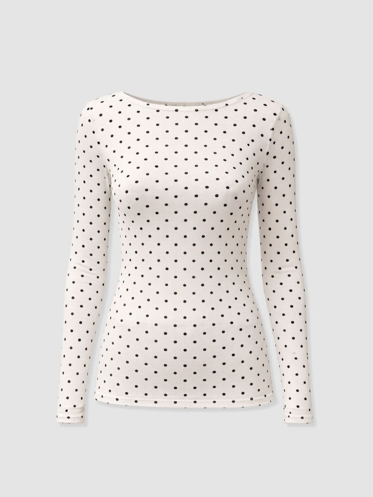 Austen Boat Neck Long Sleeve Tee - Cream Polka Dot