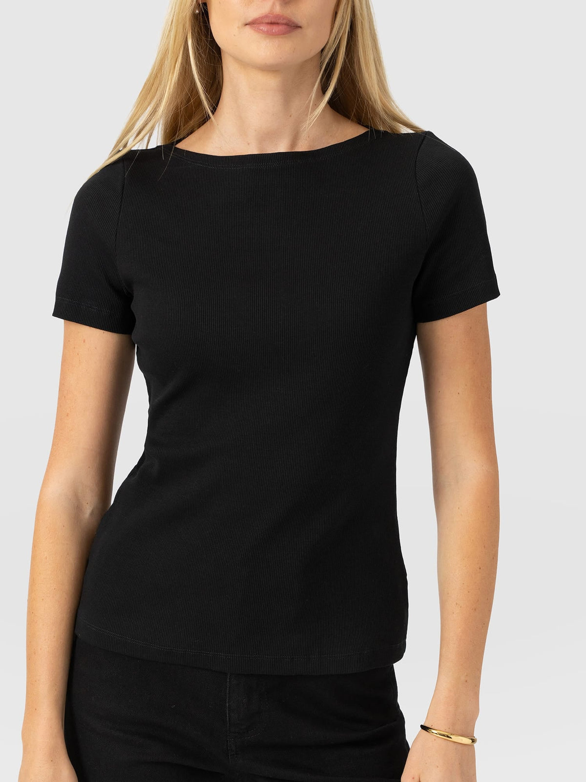 Austen Boat Neck Short Sleeve Tee - Black