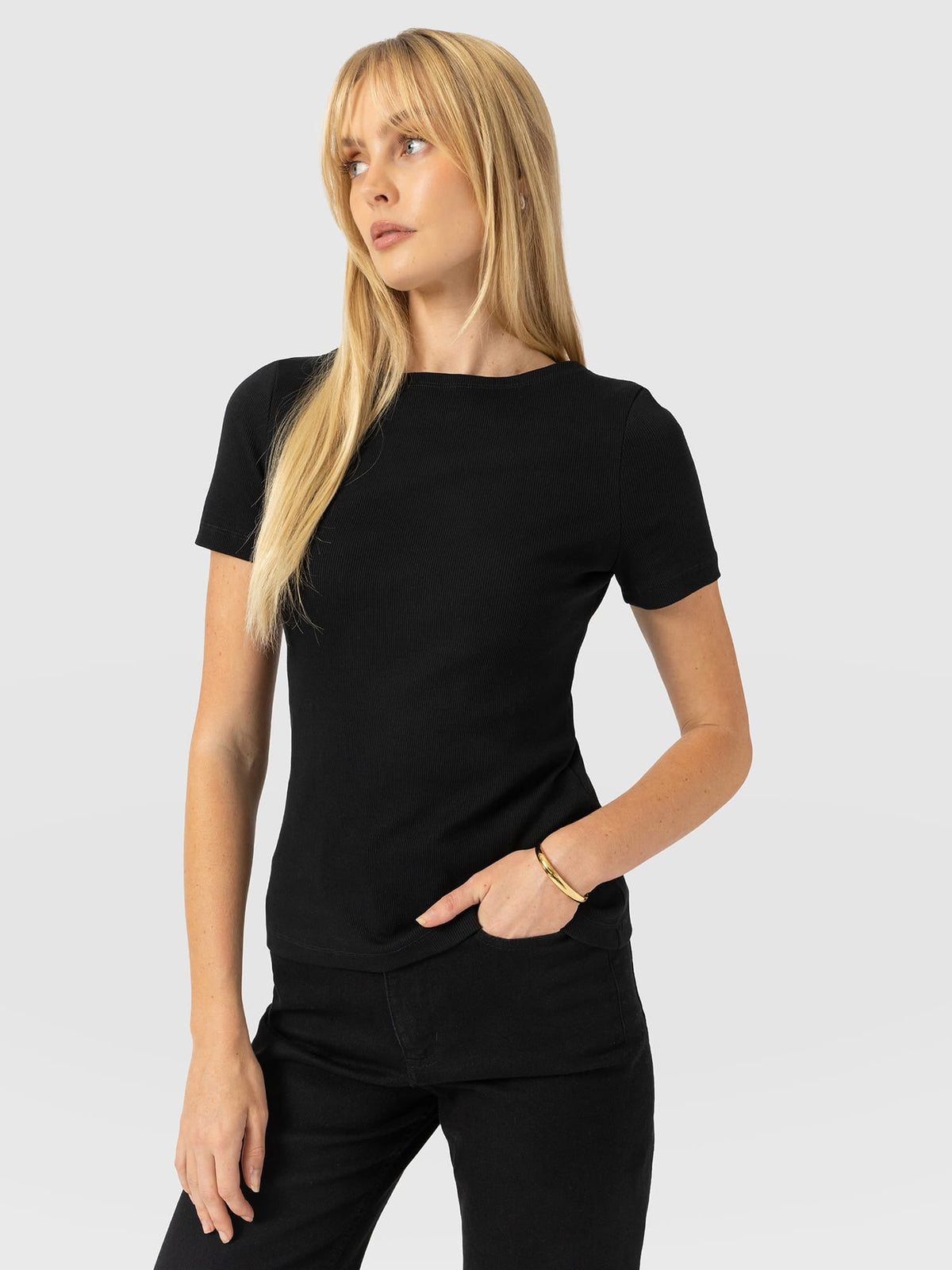 Austen Boat Neck Short Sleeve Tee - Black