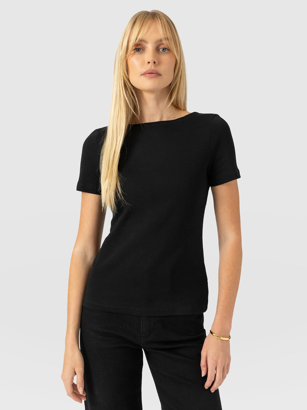 Austen Boat Neck Short Sleeve Tee - Black