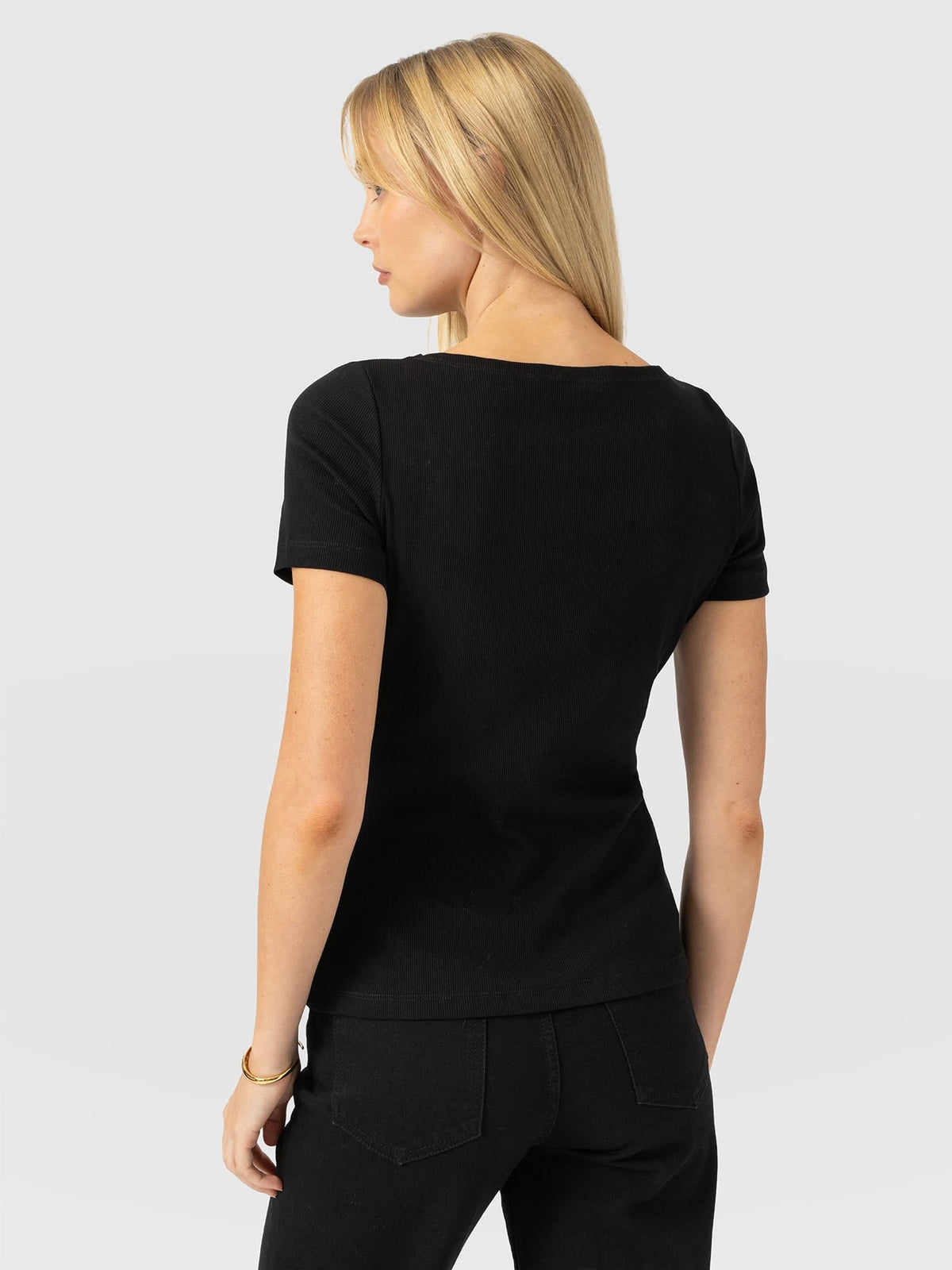 Austen Boat Neck Short Sleeve Tee - Black
