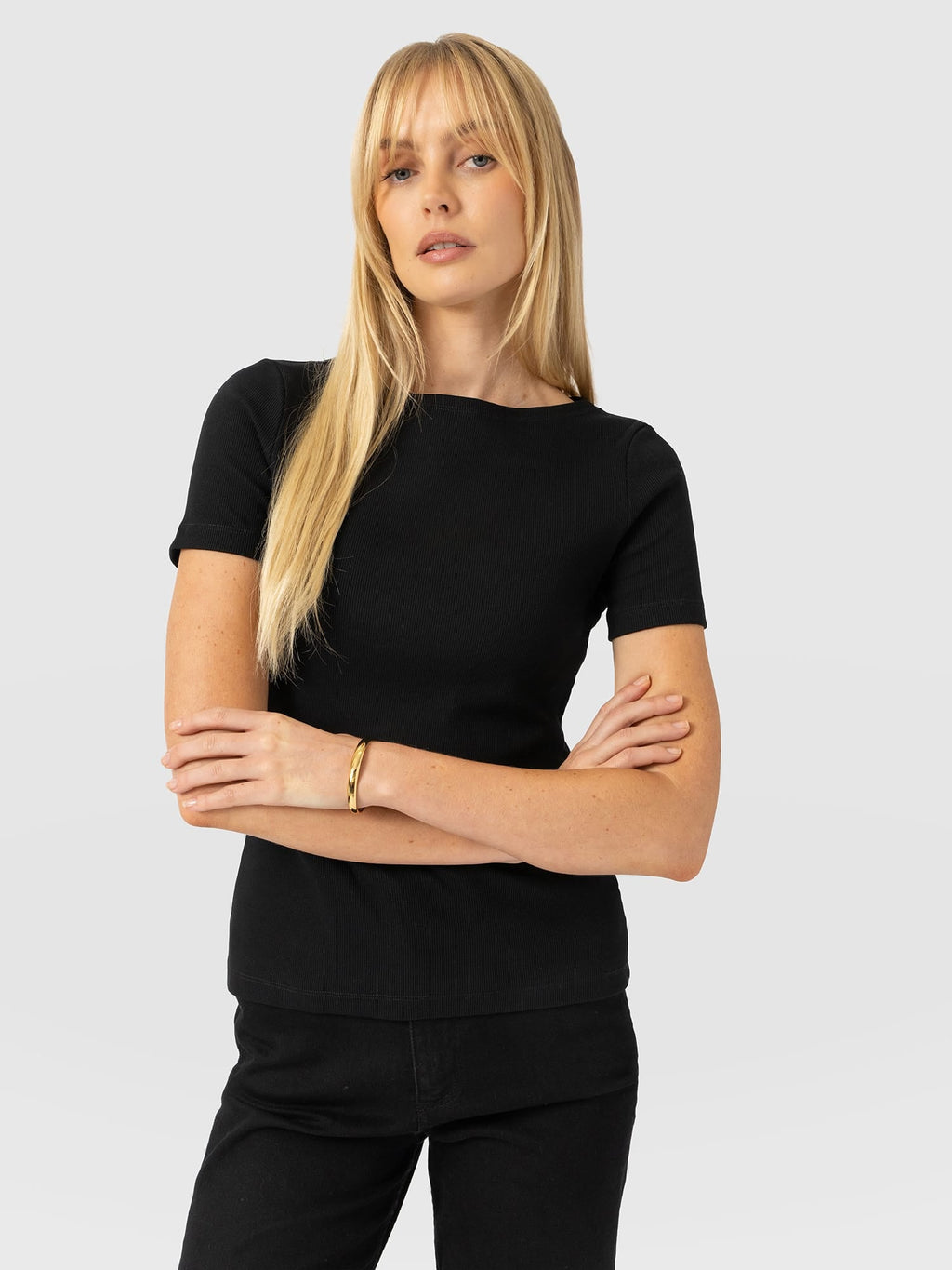 Austen Boat Neck Short Sleeve Tee - Black