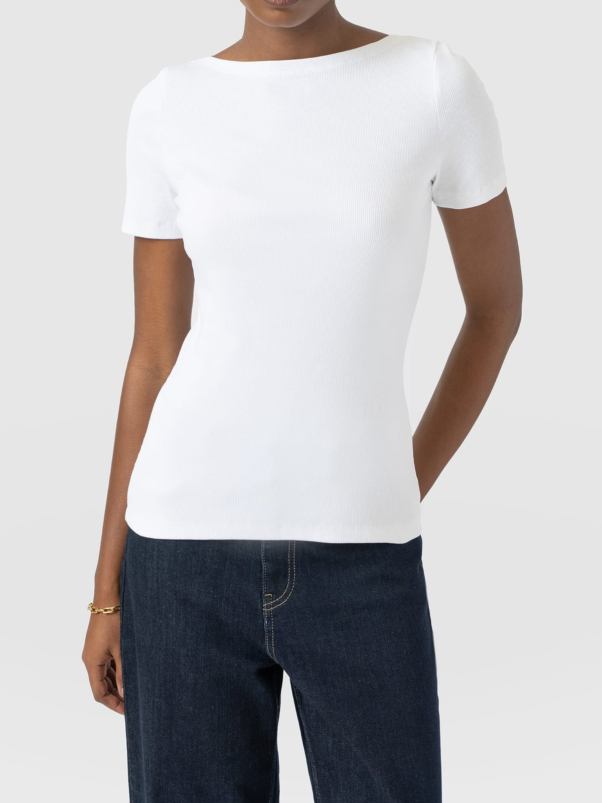 Austen Boat Neck Short Sleeve Tee - White