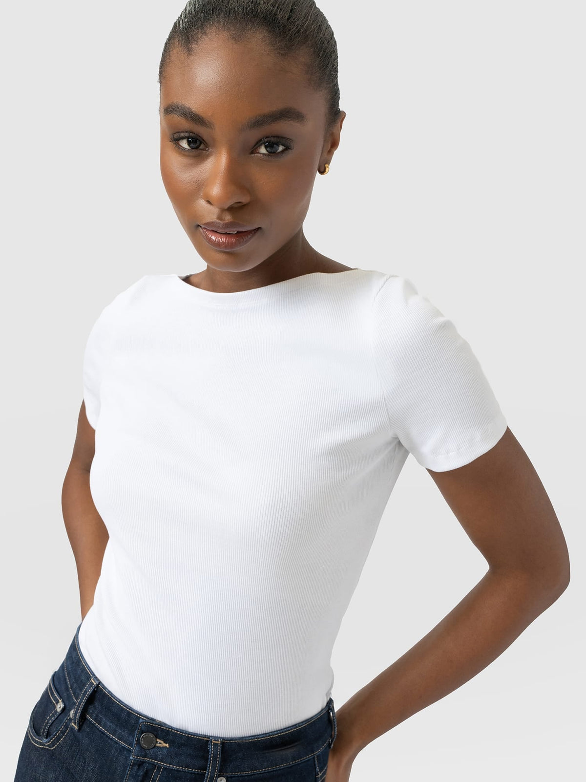 Austen Boat Neck Short Sleeve Tee - White