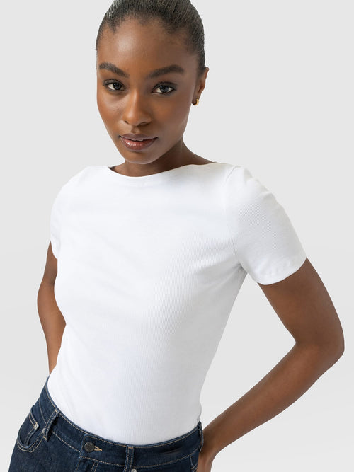 Austen Boat Neck Short Sleeve Tee - White