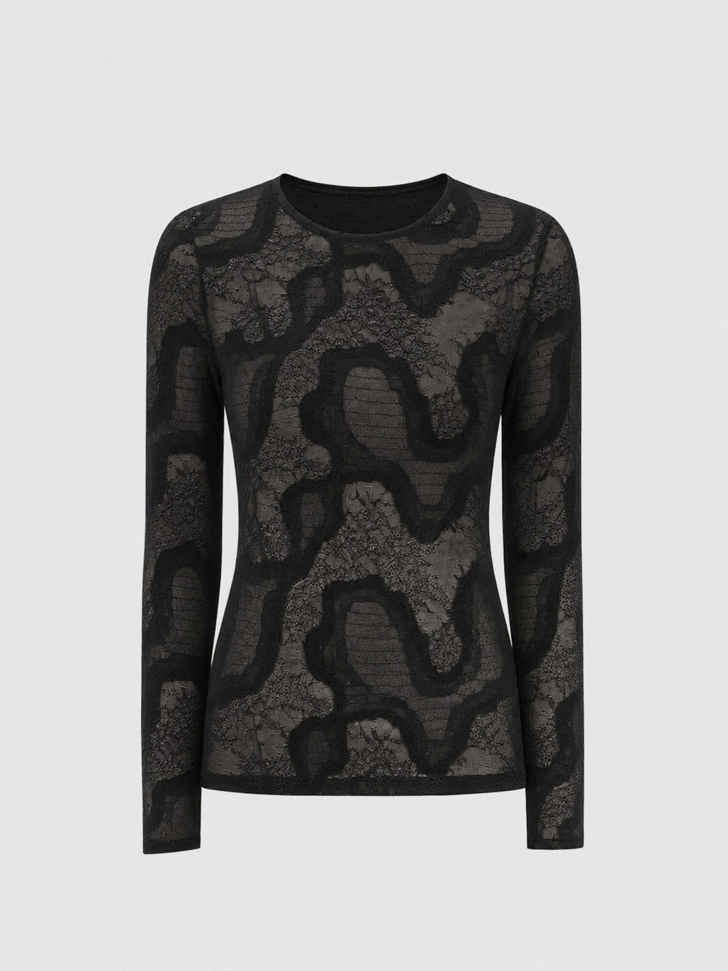 Austen Crew Neck Long Sleeve Tee - Black Lace