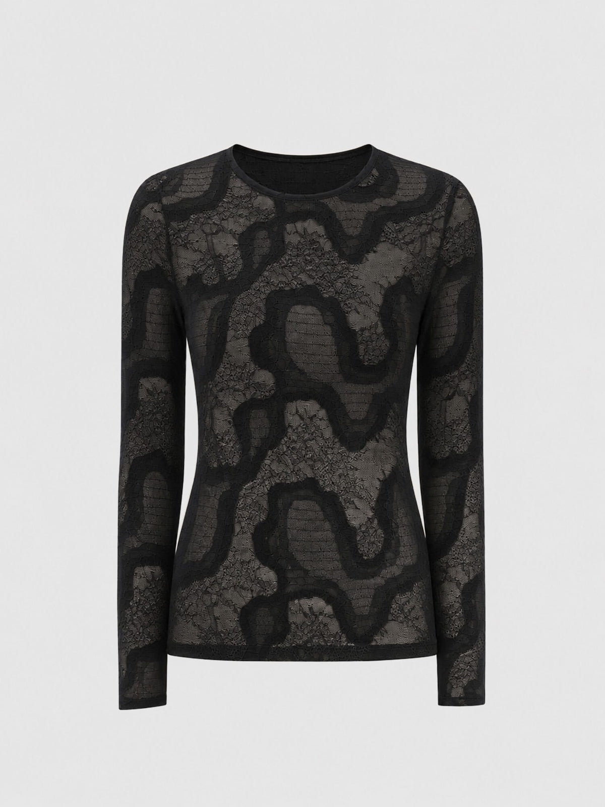 Austen Crew Neck Long Sleeve Tee - Black Lace