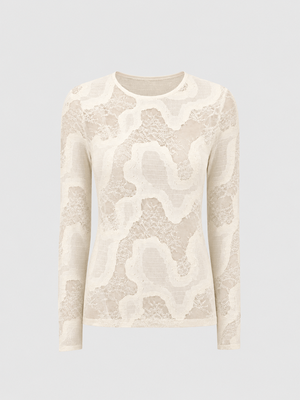 Austen Crew Neck Long Sleeve Tee - Cream Lace