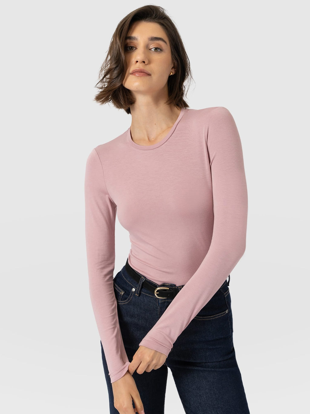 Austen Crew Neck Long Sleeve Tee - Dusty Pink