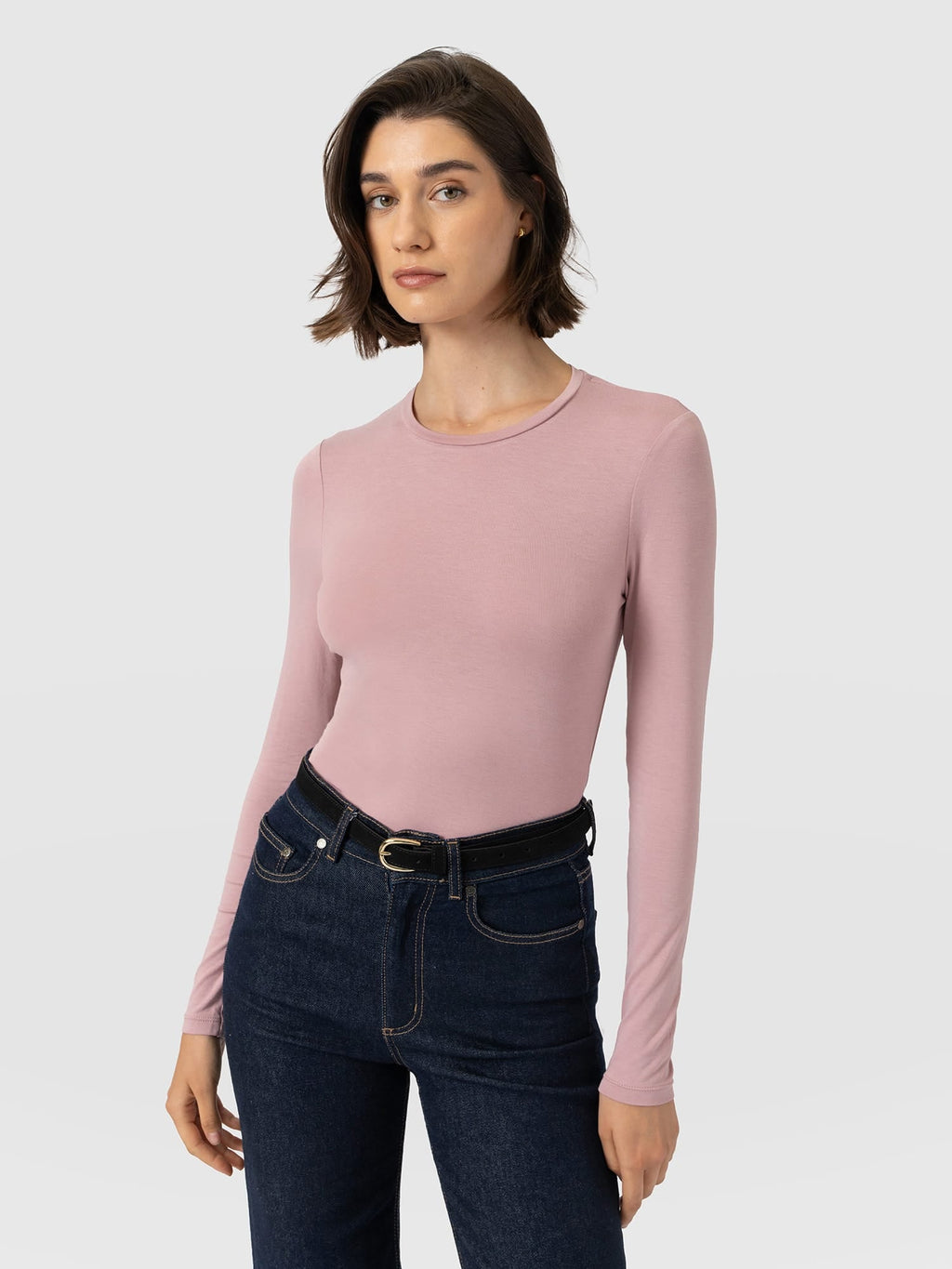 Austen Crew Neck Long Sleeve Tee - Dusty Pink