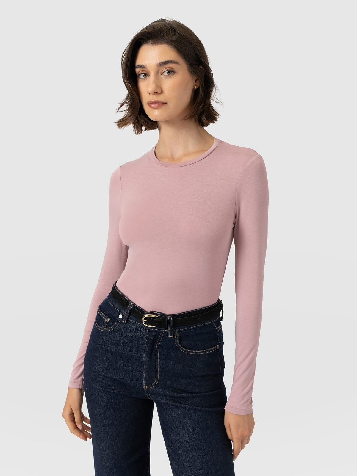 Austen Crew Neck Long Sleeve Tee - Dusty Pink