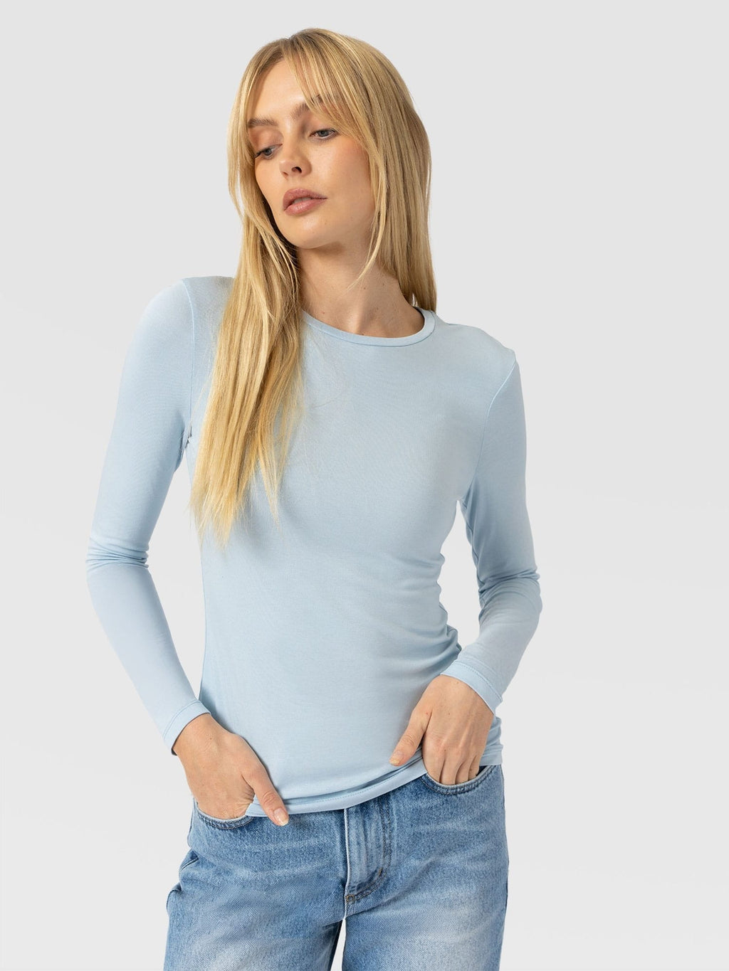 Austen Crew Neck Long Sleeve Tee - Ice Blue