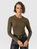 Austen Crew Neck Long Sleeve Tee - Khaki