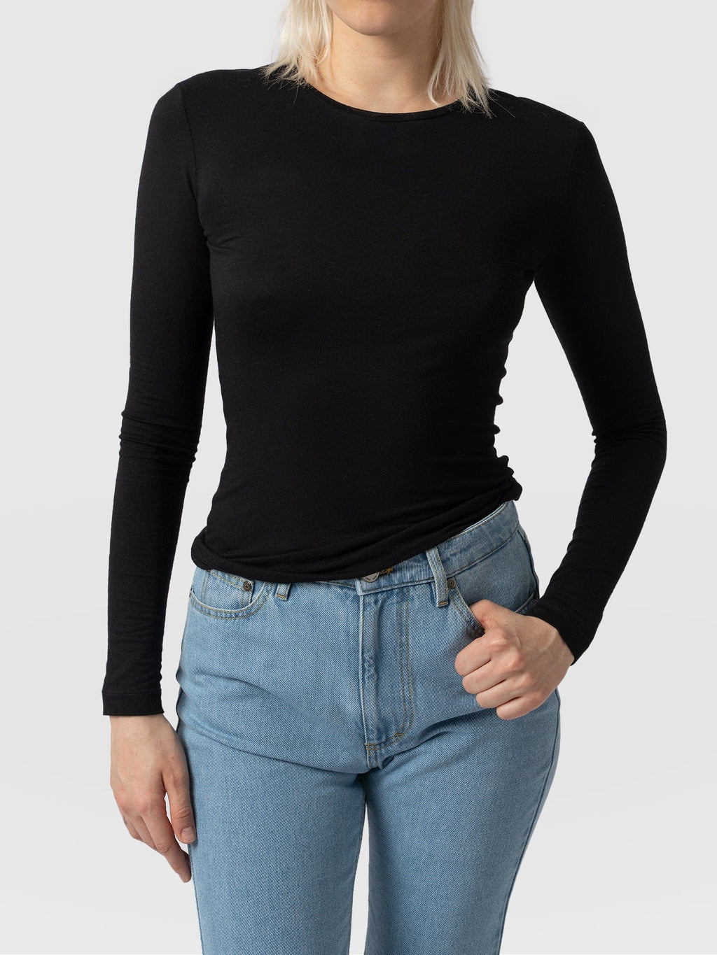 Austen Crew Neck Long Sleeve Tee - Black