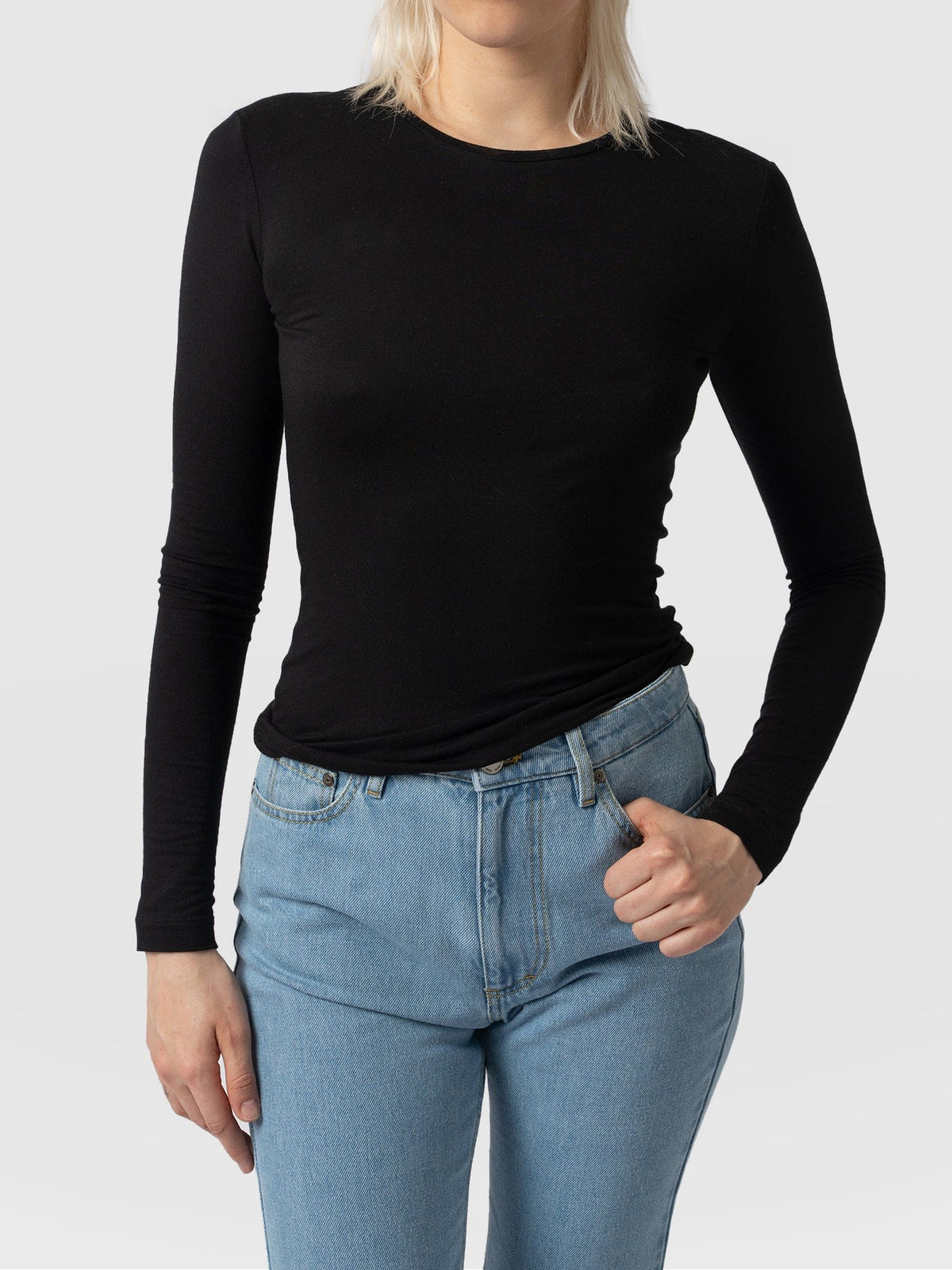 Austen Crew Neck Long Sleeve Tee - Black