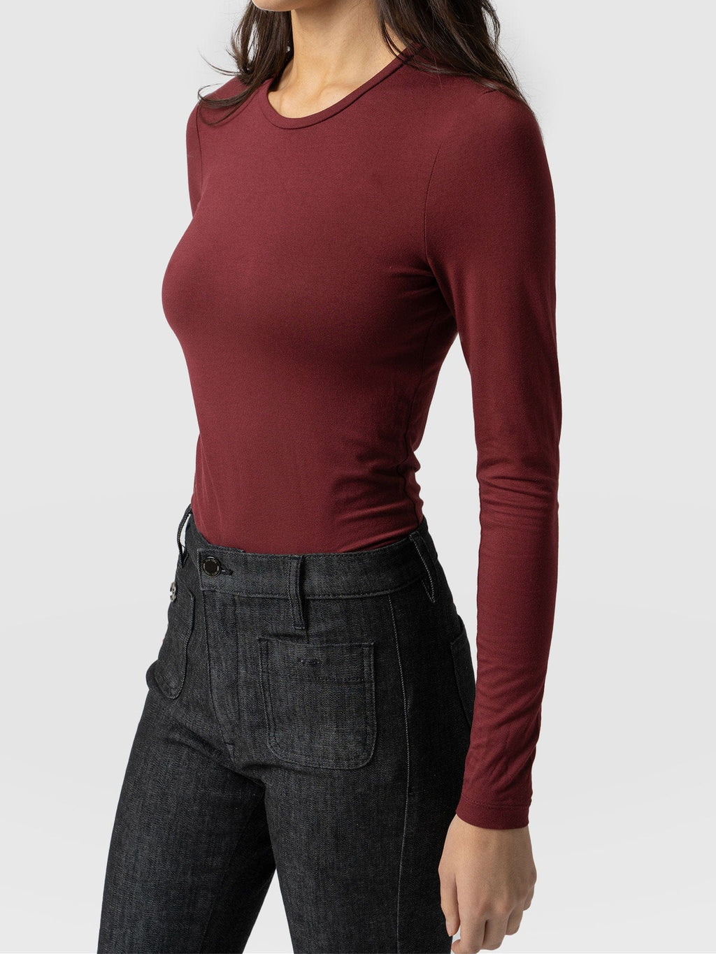 Austen Crew Neck Long Sleeve Tee - Burgundy