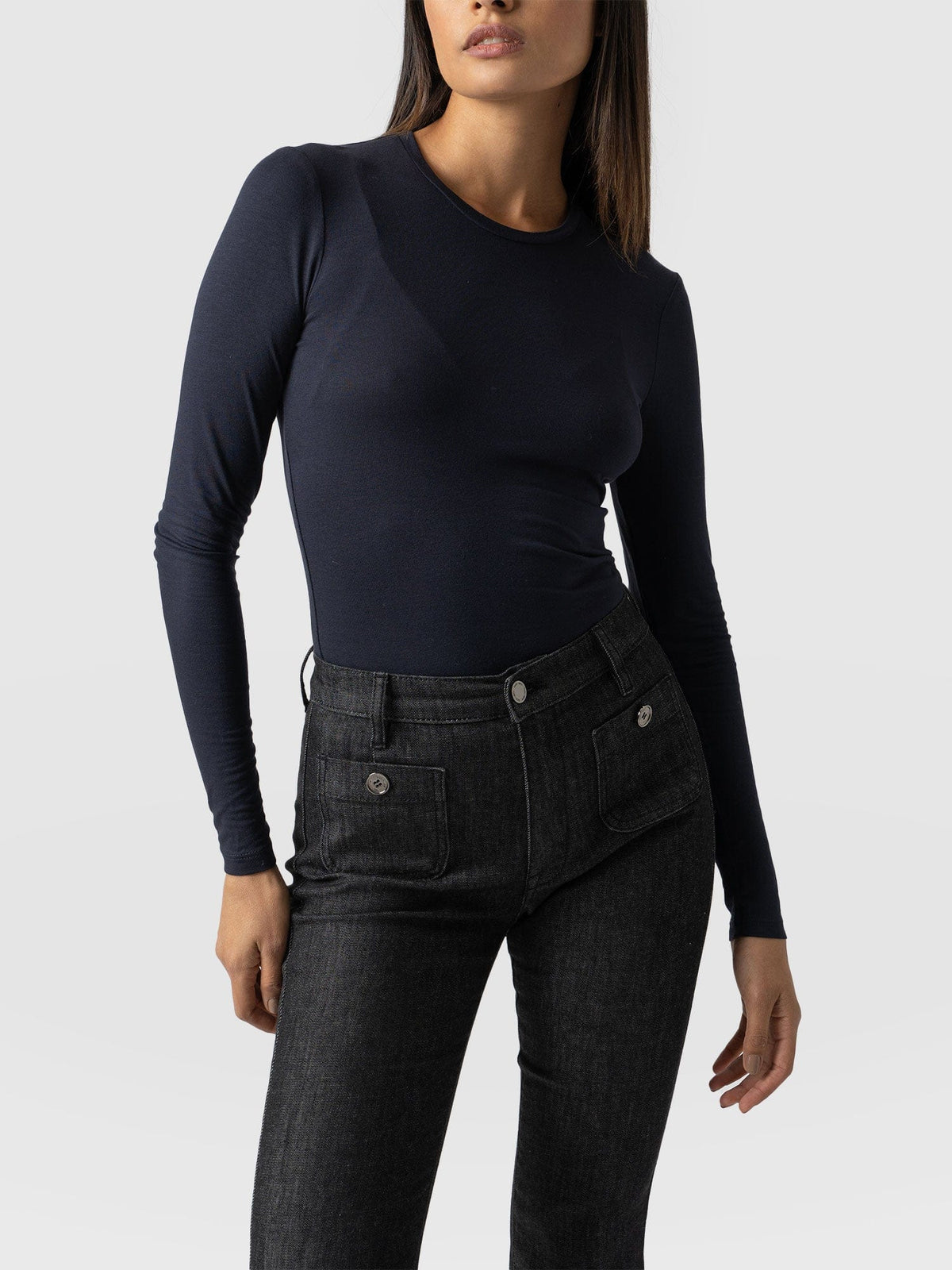 Austen Crew Neck Long Sleeve Tee - Navy