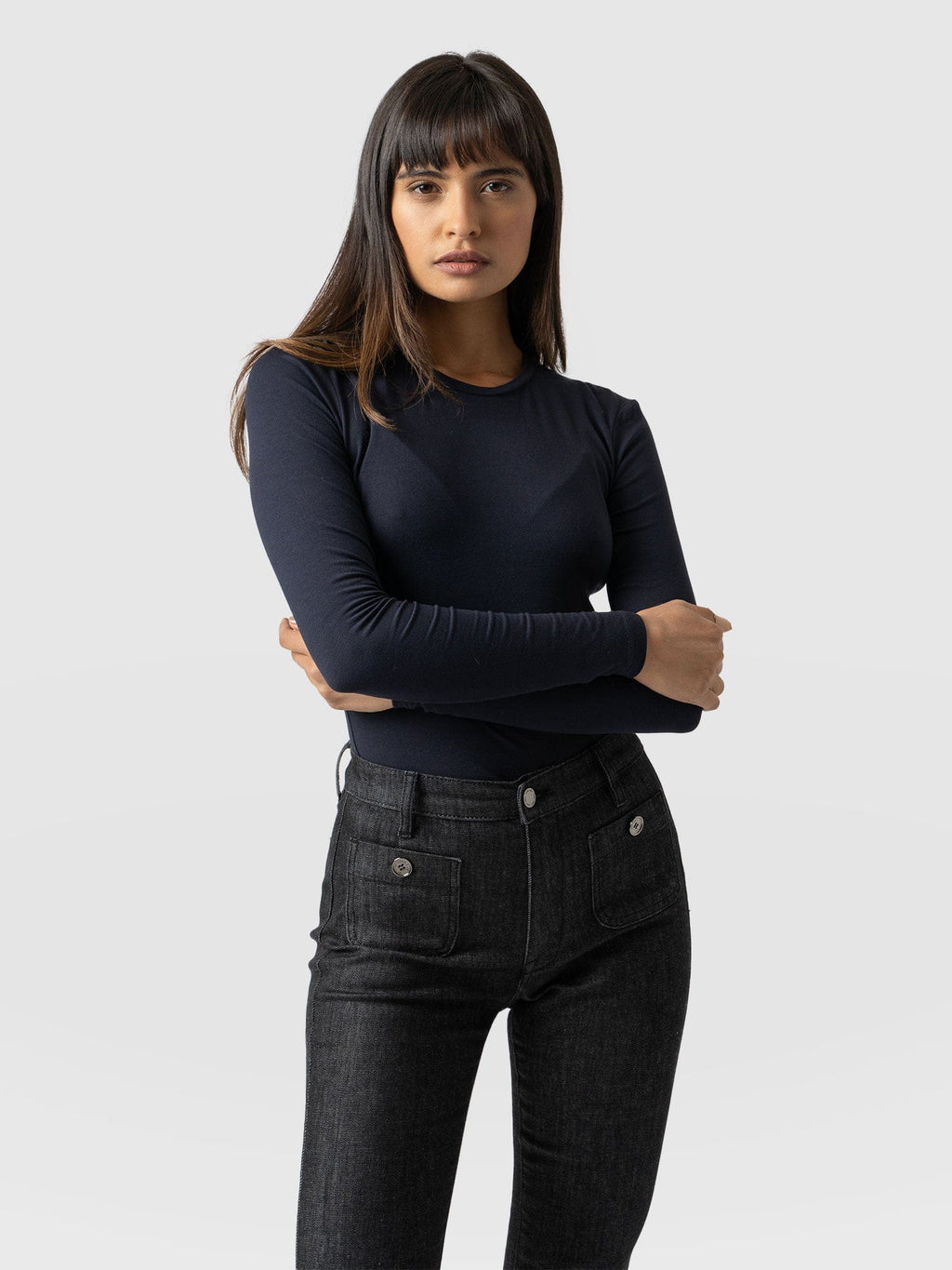 Austen Crew Neck Long Sleeve Tee - Navy