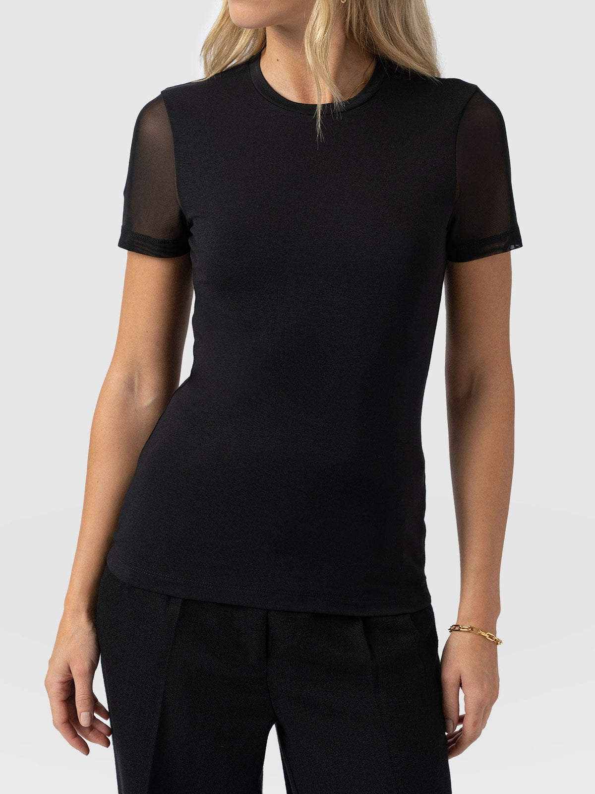 Austen Crew Neck Tee Short Sleeve - Black Mesh