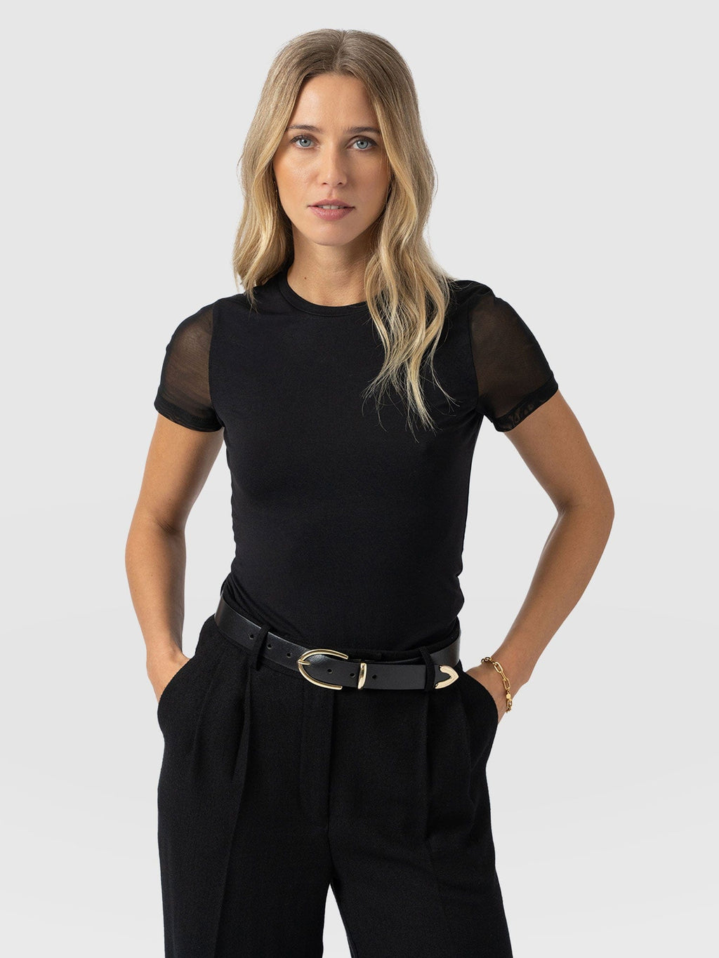 Austen Crew Neck Tee Short Sleeve - Black Mesh