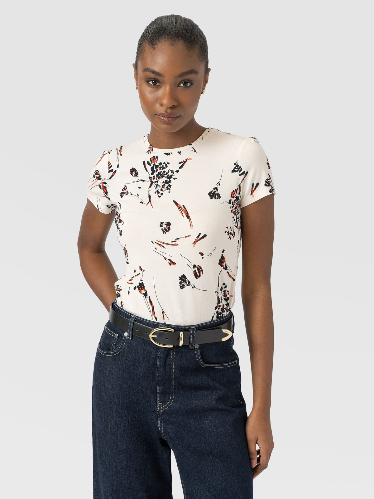 Austen Crew Neck Tee Short Sleeve - White Mist Floral