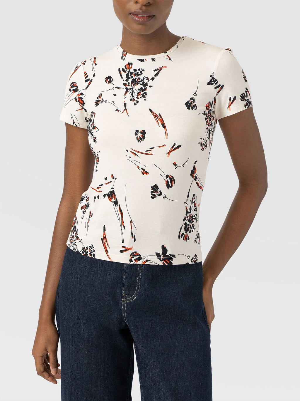 Austen Crew Neck Tee Short Sleeve - White Mist Floral