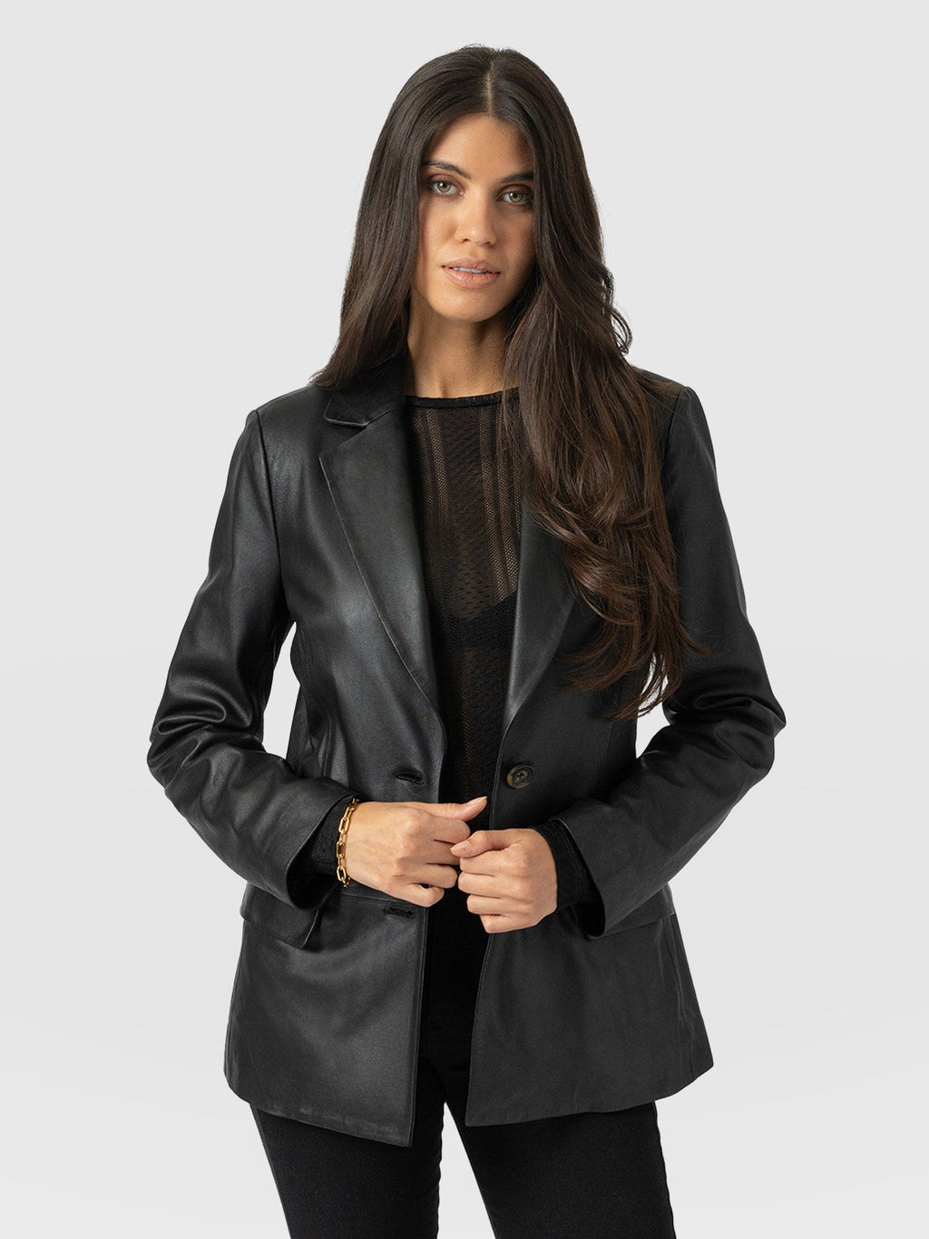 Axel Single Breasted Blazer - Black Leather