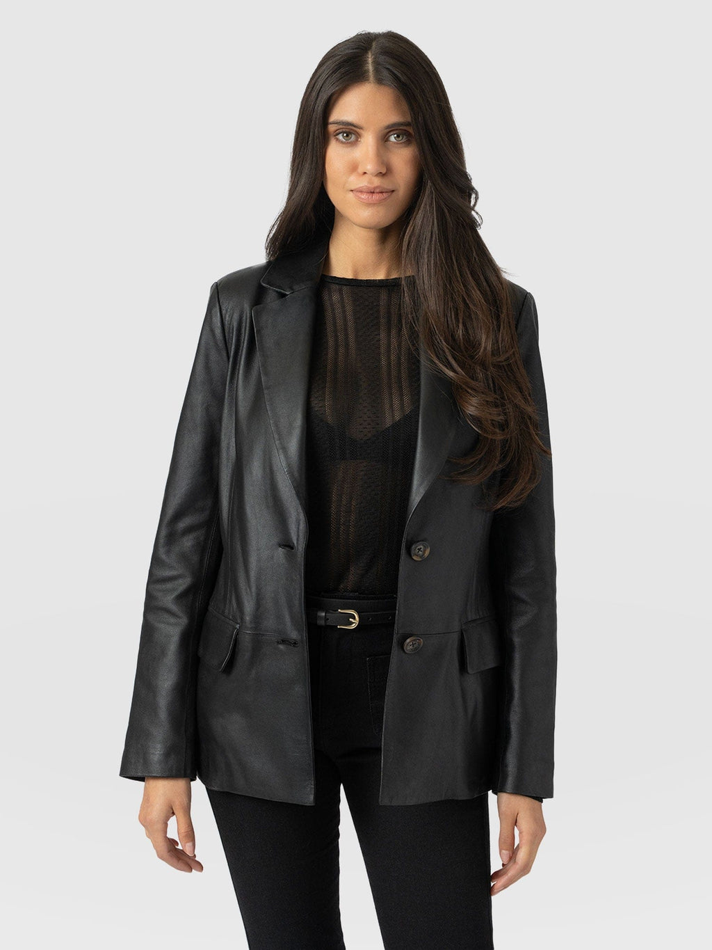 Axel Single Breasted Blazer - Black Leather