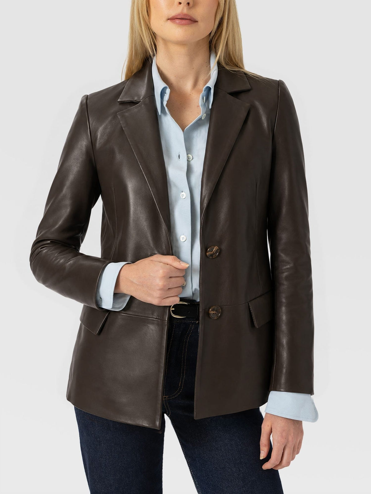 Axel Single Breasted Blazer - Chocolate Leather