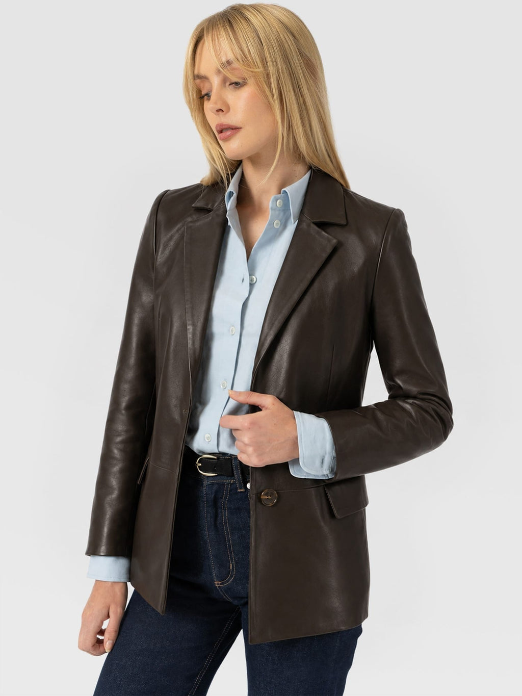 Axel Single Breasted Blazer - Chocolate Leather