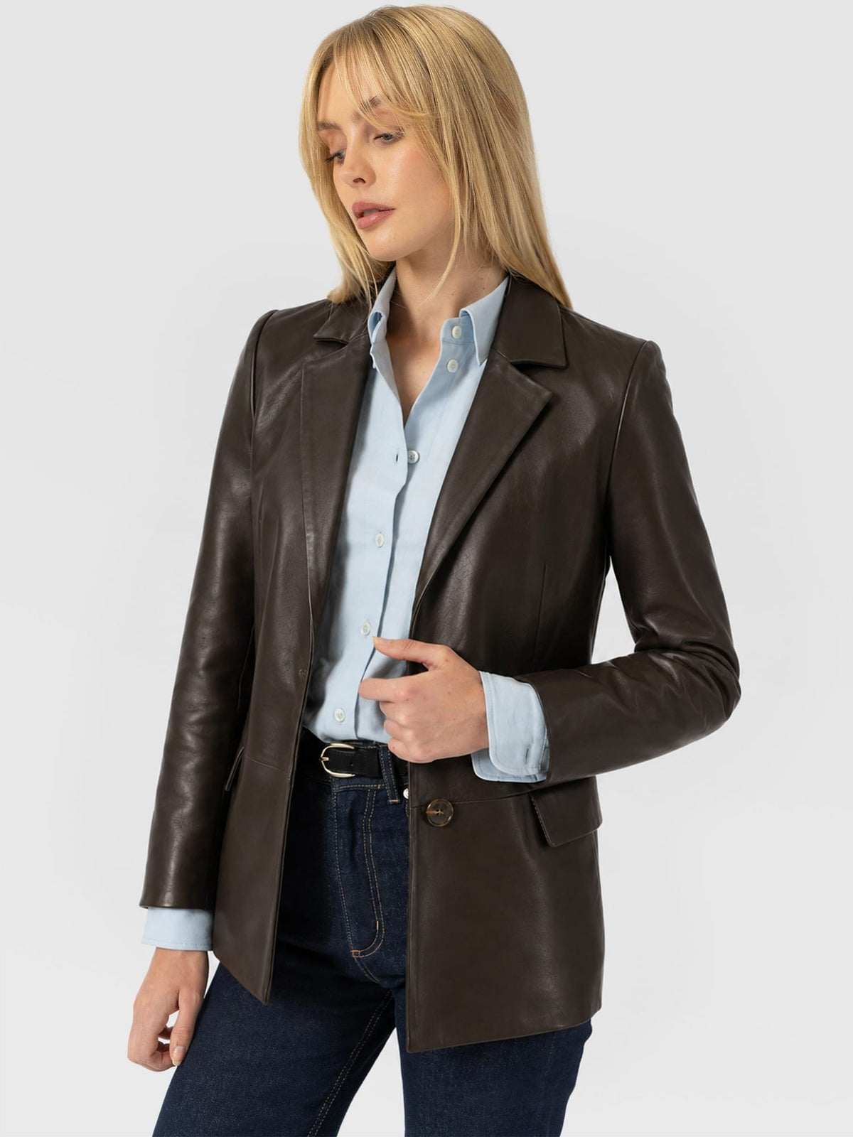 Axel Single Breasted Blazer - Chocolate Leather