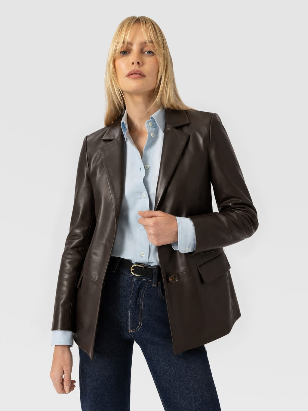 Axel Single Breasted Blazer - Chocolate Leather