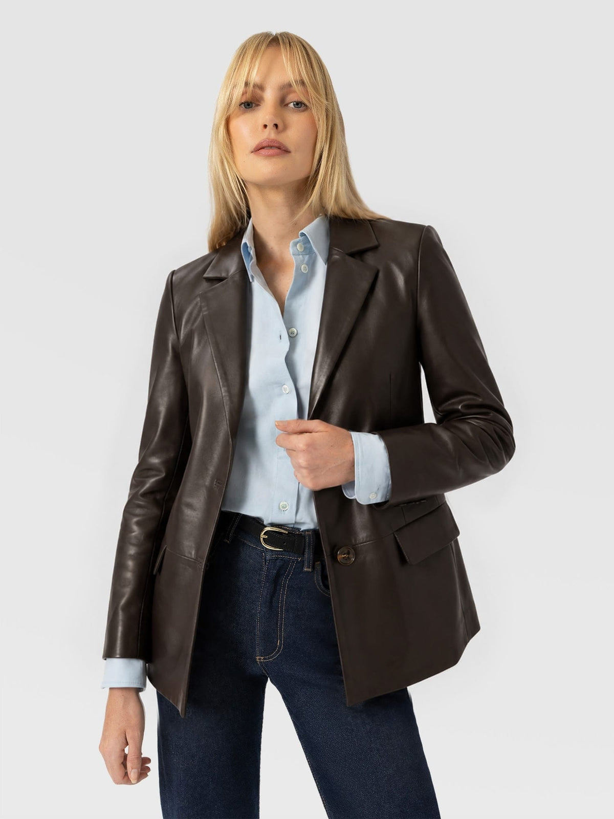 Axel Single Breasted Blazer - Chocolate Leather