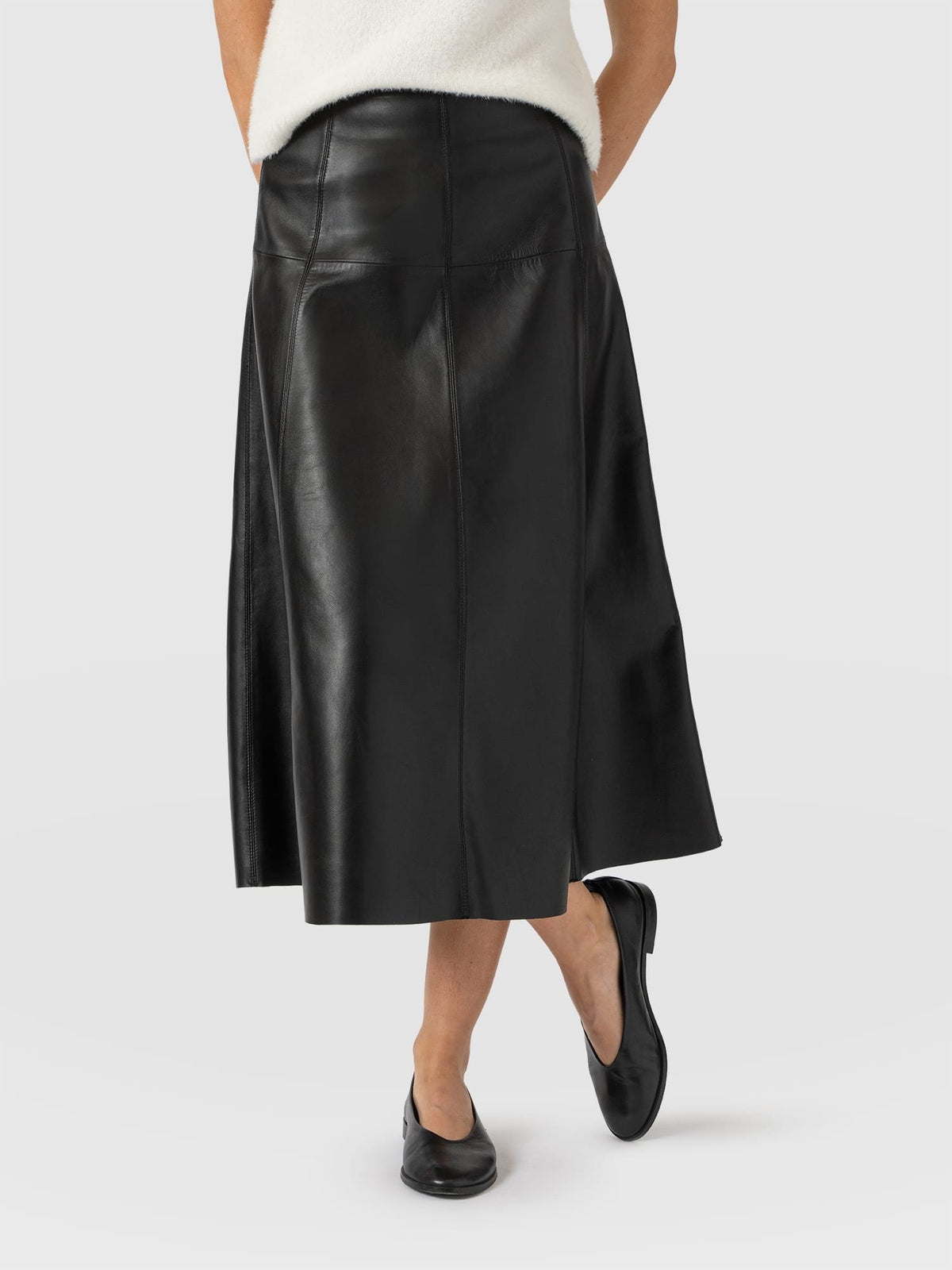 Bonham Leather Midi Skirt - Black