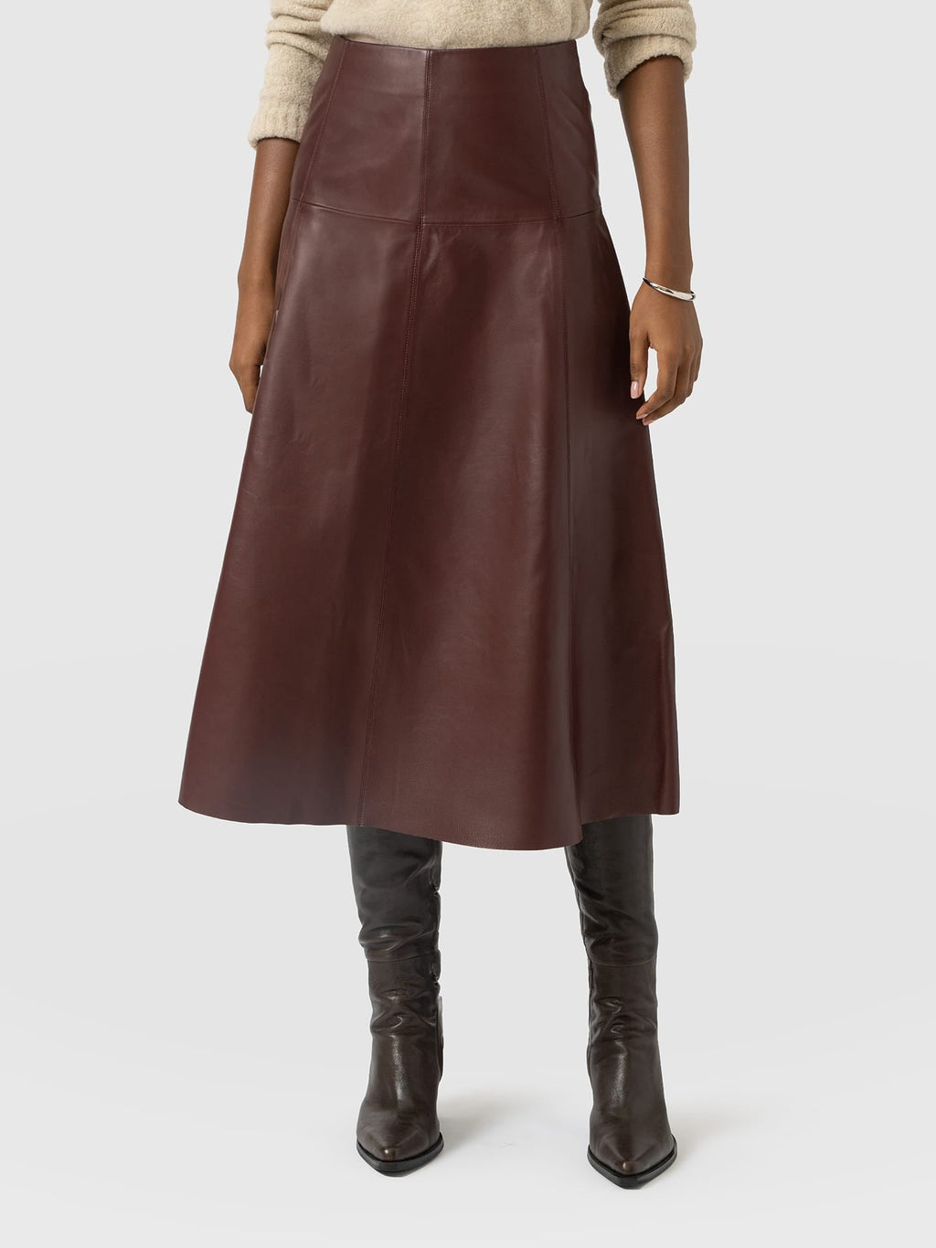 Bonham Leather Midi Skirt - Burgundy
