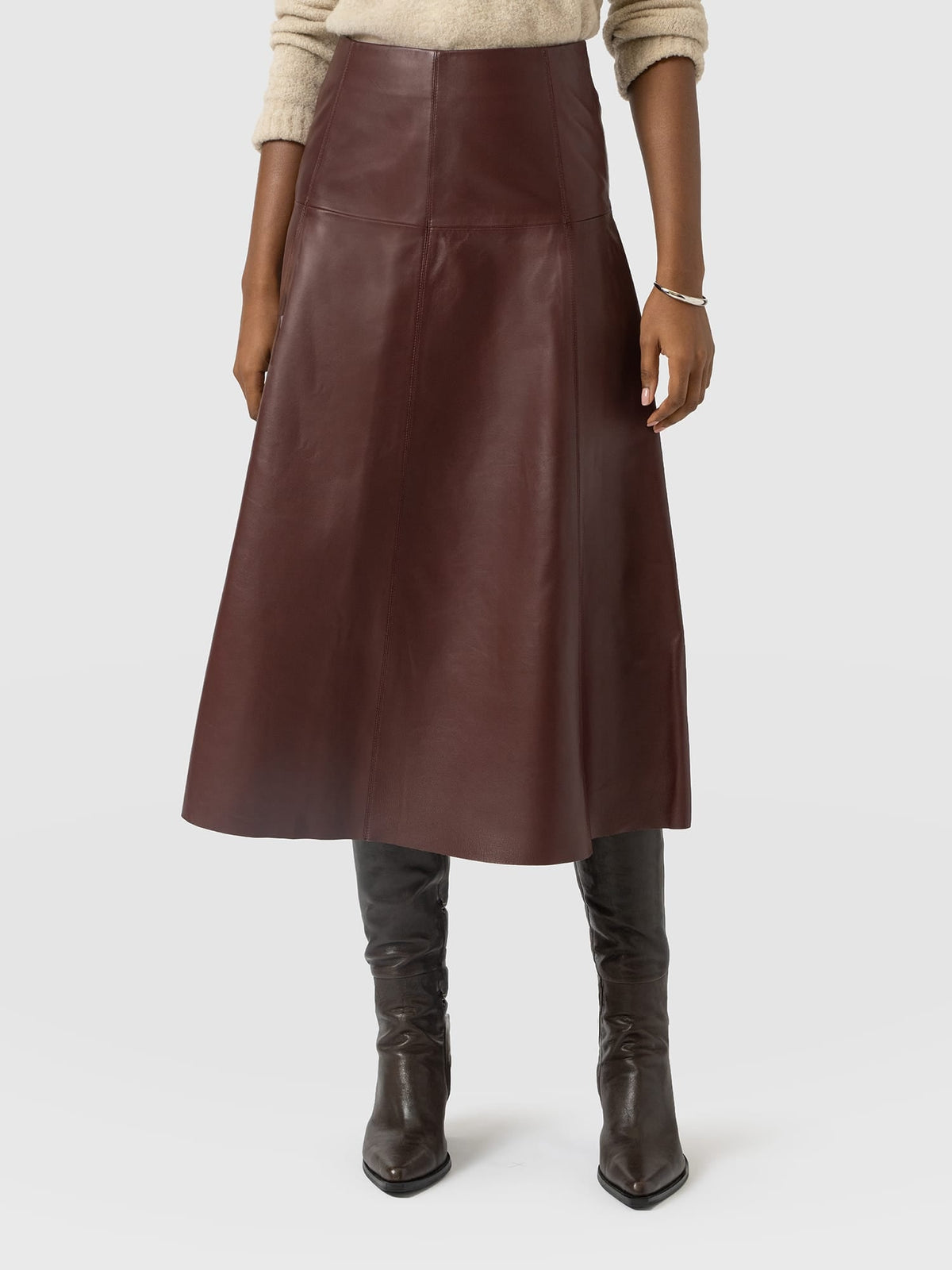 Bonham Leather Midi Skirt - Burgundy