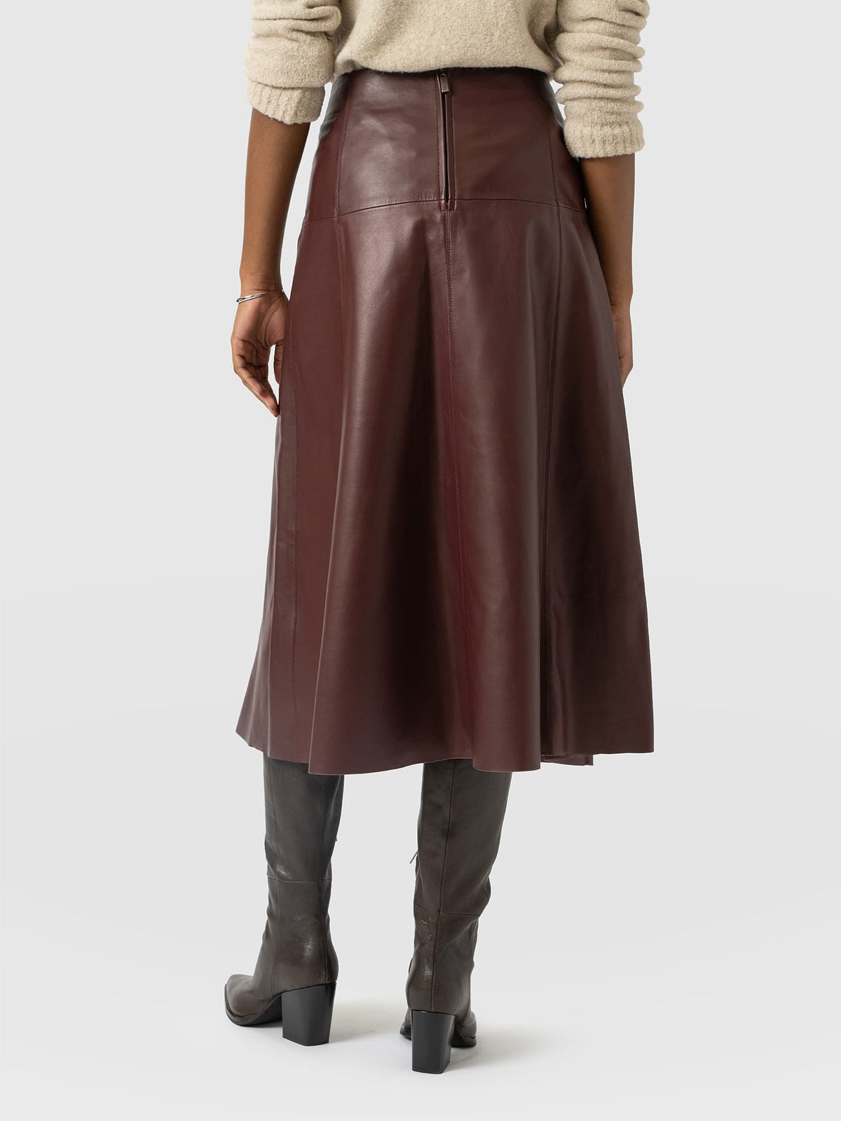 Bonham Leather Midi Skirt - Burgundy