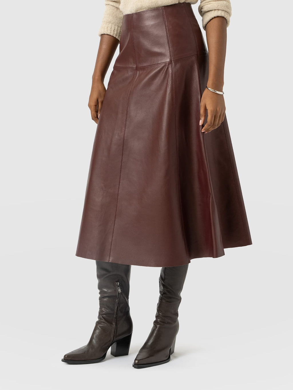 Bonham Leather Midi Skirt - Burgundy