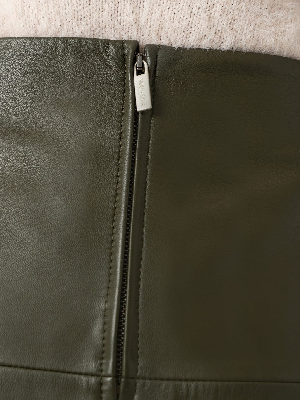 Bonham Leather Midi Skirt - Khaki