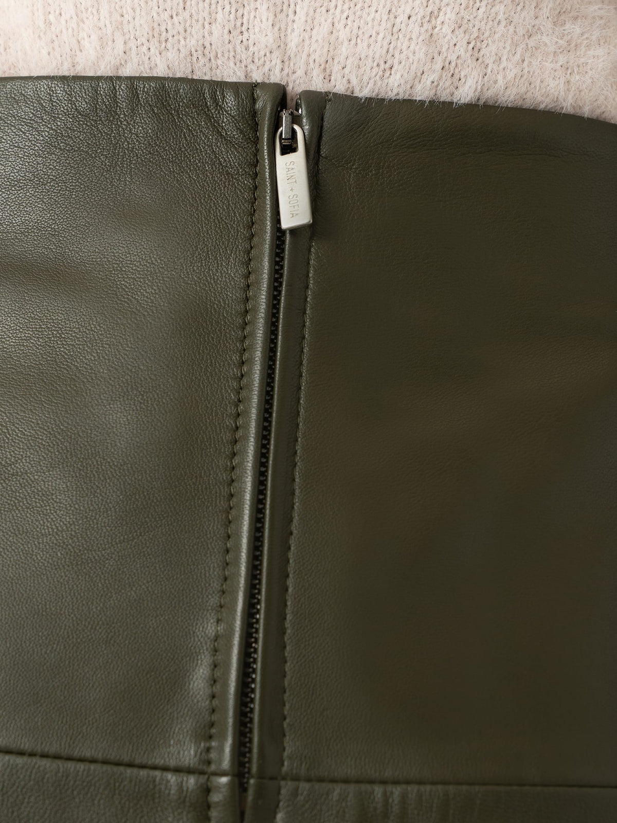 Bonham Leather Midi Skirt - Khaki