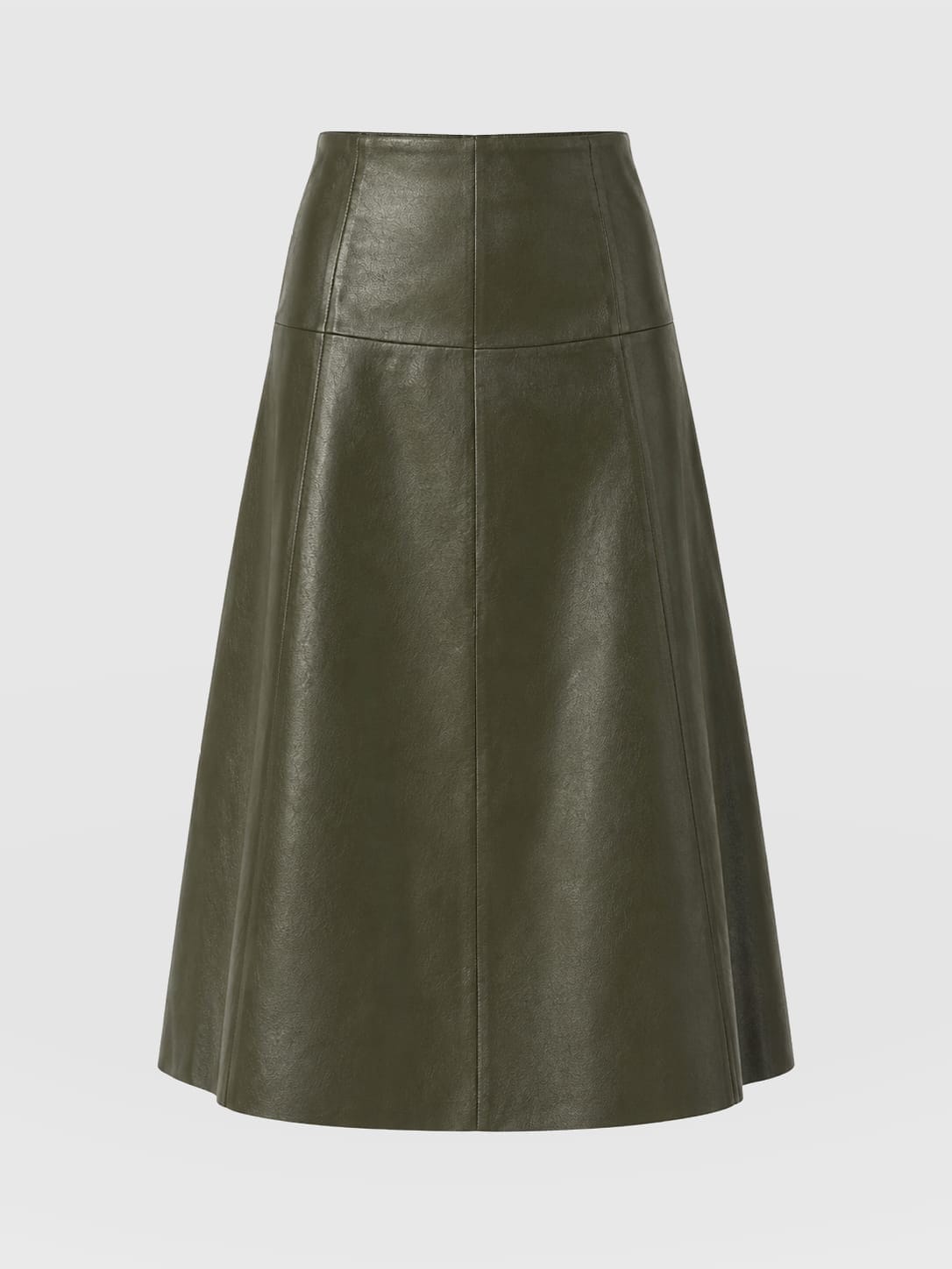 Bonham Leather Midi Skirt - Khaki