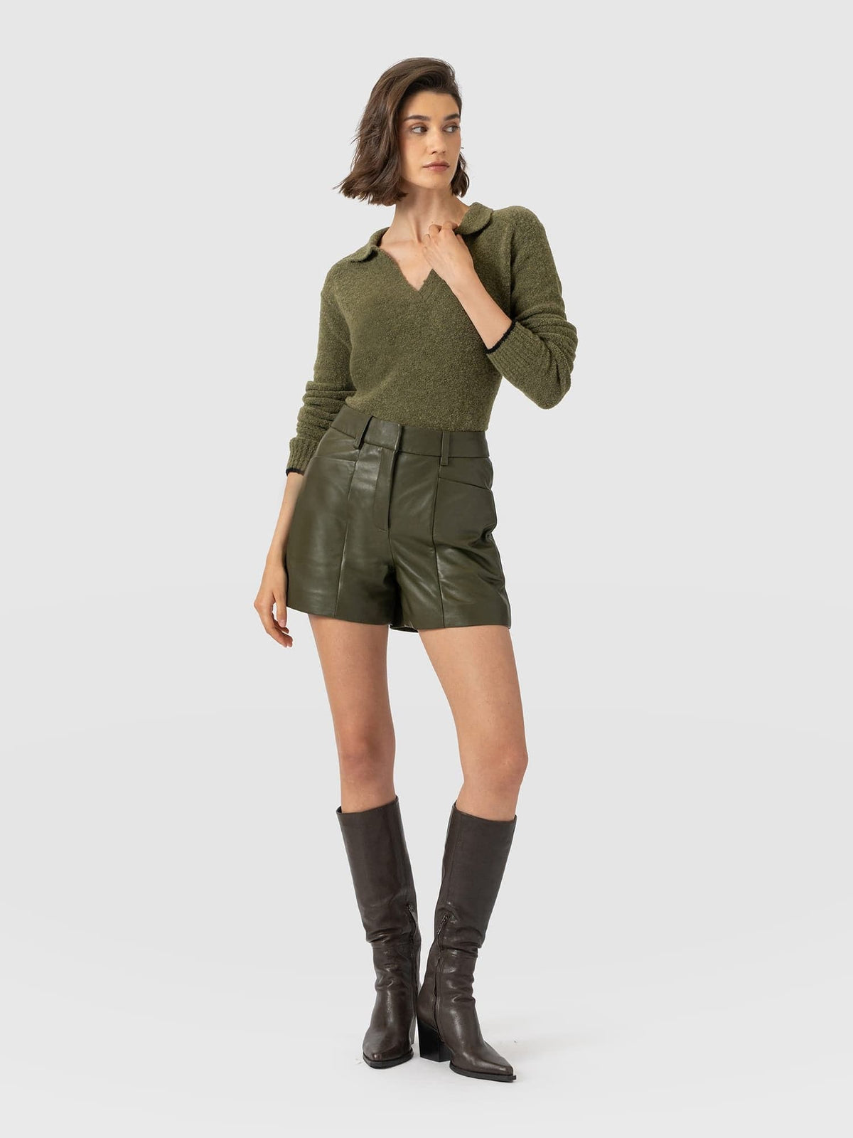Bonham Leather Short - Khaki