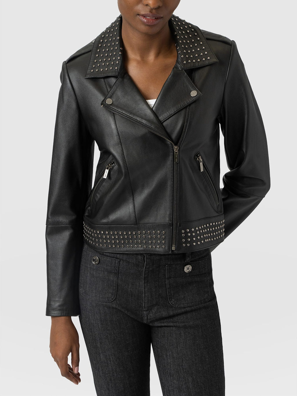 Bonham Studded Biker Jacket - Black