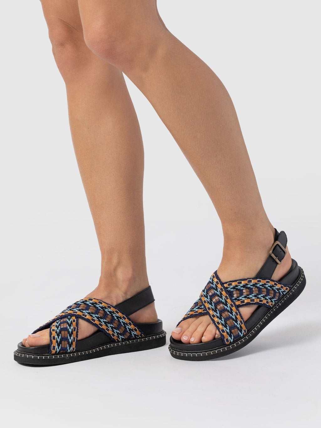 Bonnie Cross Over Sandals - Blue/Brown